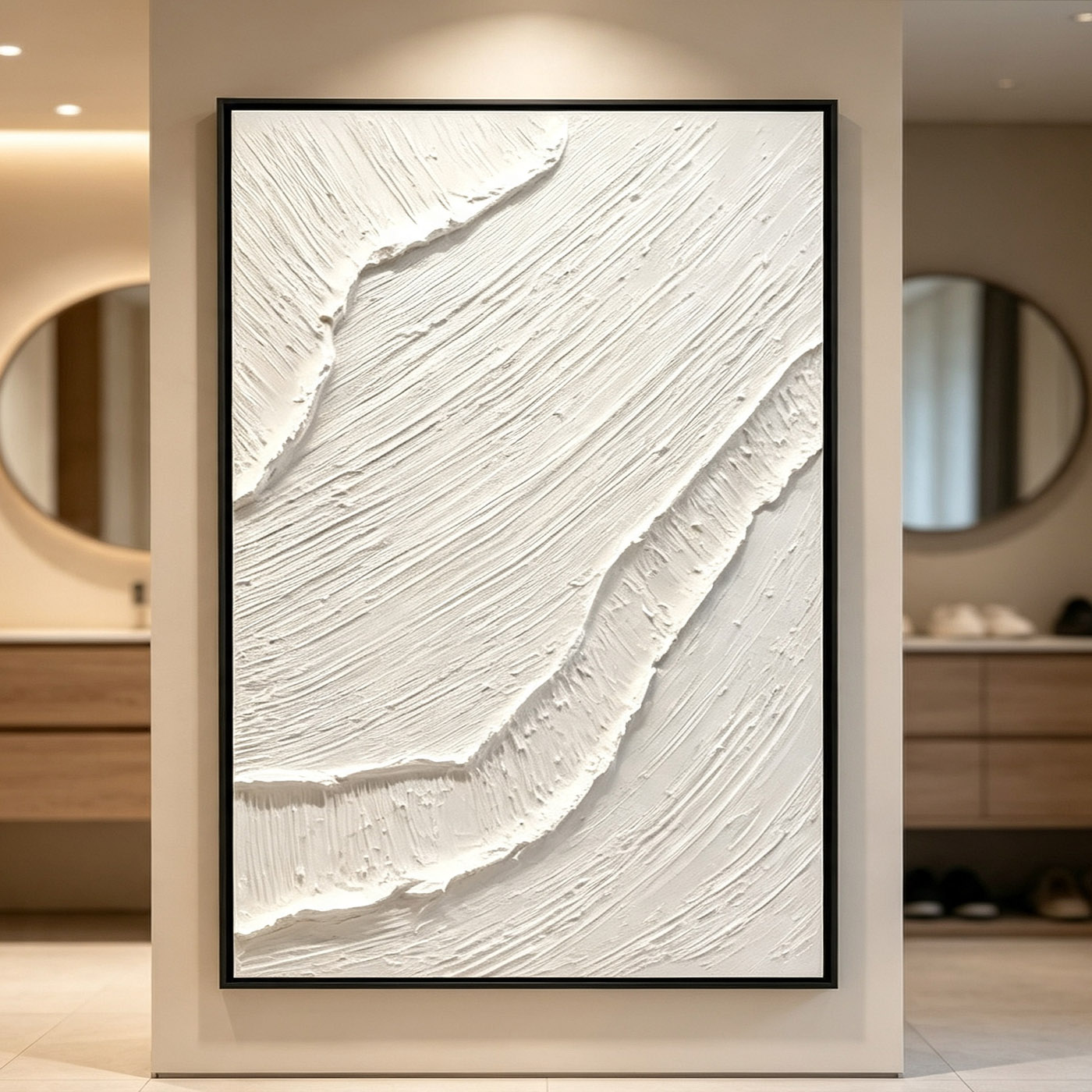 Abstract Oil Painting - Met de hand geschilderd wit 3D-dik