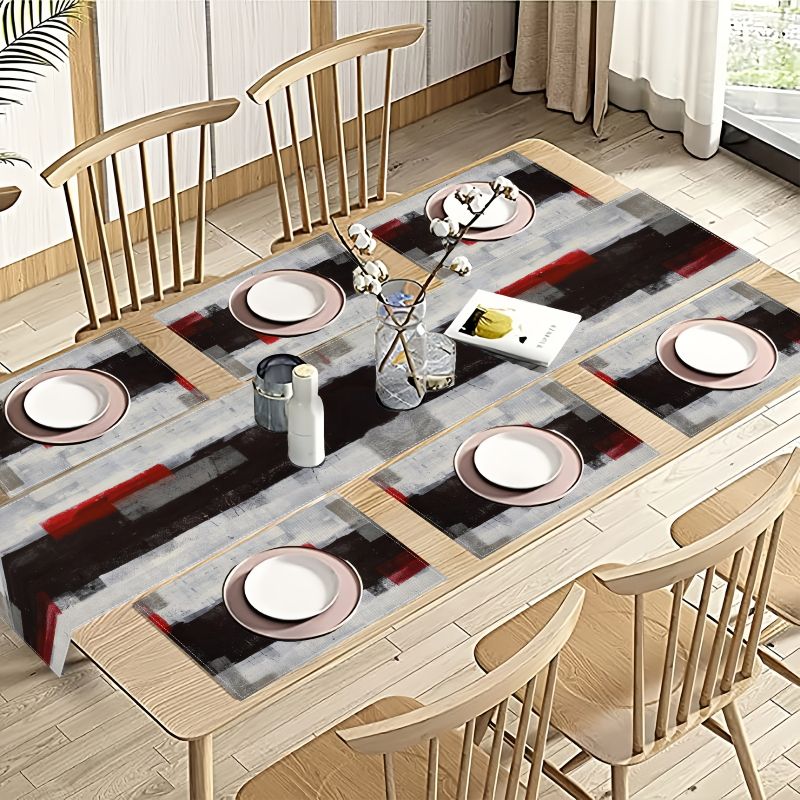 Linen Table Runner - Moderne kunst contrasterende abstracte tafelloper placemats