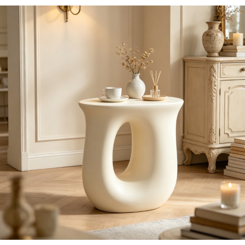 Home Decor Dopamine - U-vormige hoekkoffietafel, kleine crèmekleurige bijzettafel voor