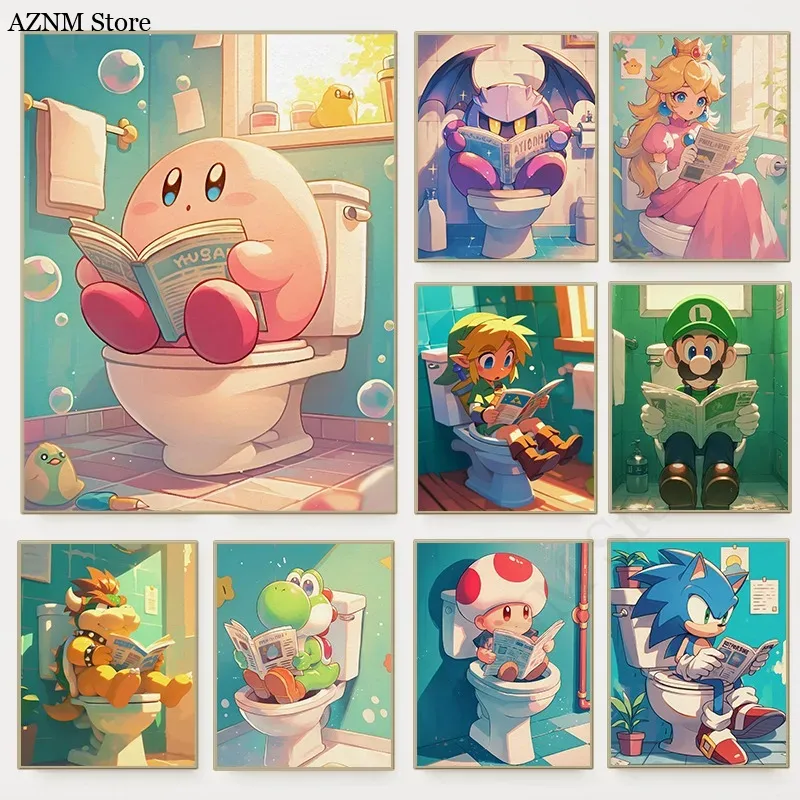 Home Decor Video - Grappige Badkamer Cartoon Video Game Poster