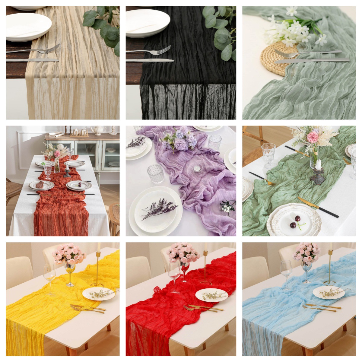 Linen Table Runner - Boho Gauze Tafelloper, Gerimpelde Kaasdoek Tafelloper