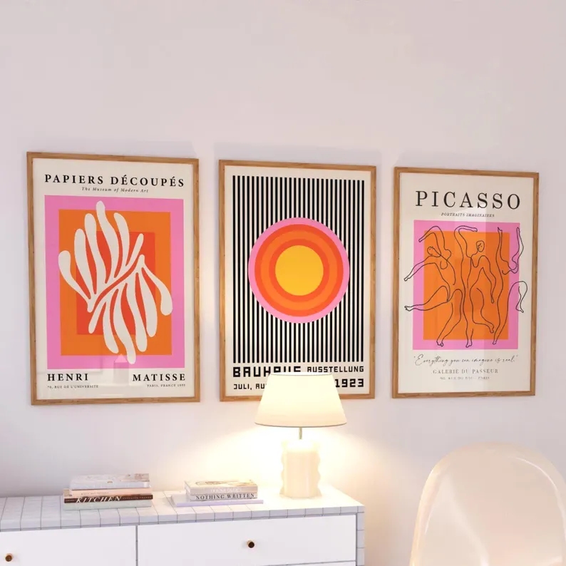 Home Decor Foto - 3pcsModern Oranje Bauhaus En Picasso Wall