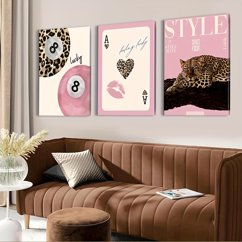 Home Decor Luxury - 3 stuks luipaard- en cheetah-canvas wanddecoratie,