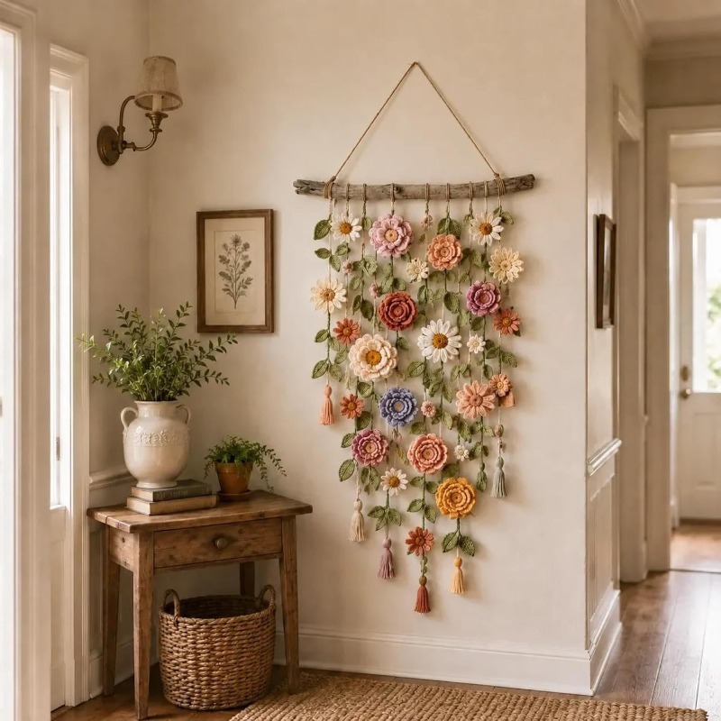 Macrame Wall Hanging - Nieuwe Boho handgemaakte katoenen bloemen-haakwerk macramé