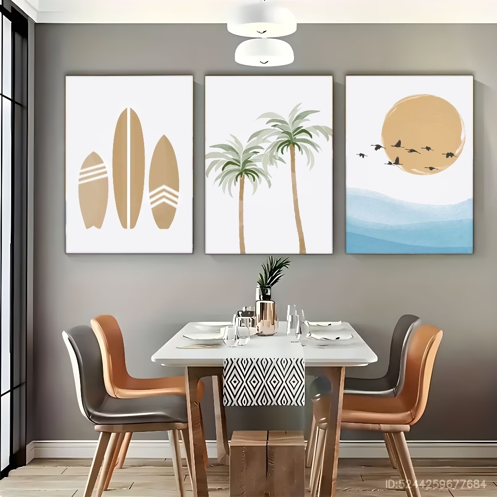 Home Decor Tree - 3pcsModern Boho Vogel, Zon, Palmboom &