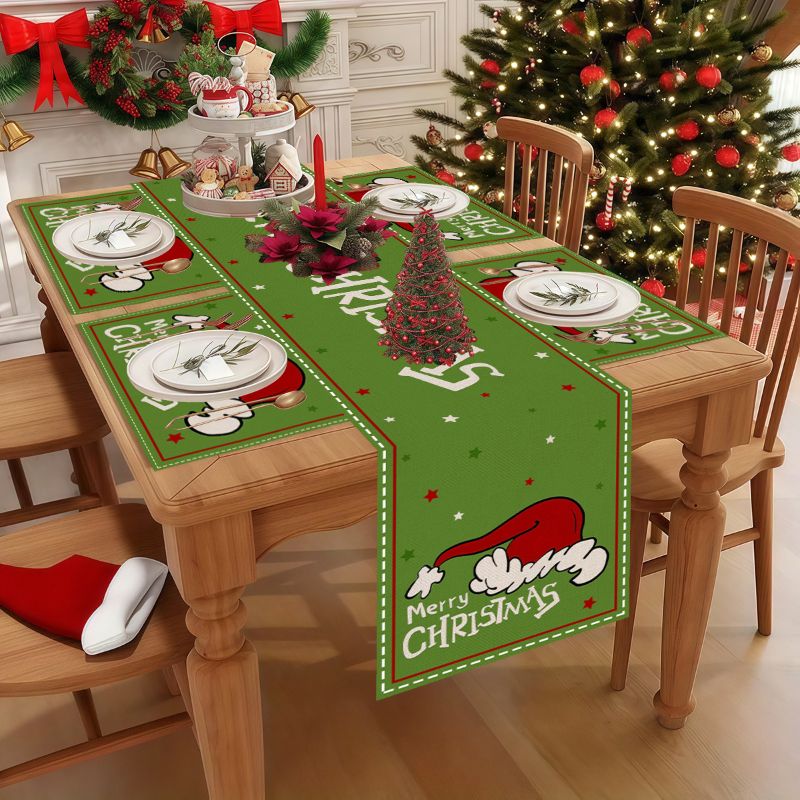 Linen Table Runner - VIKAMA Leuke cartoon kersttafelloper placemats set