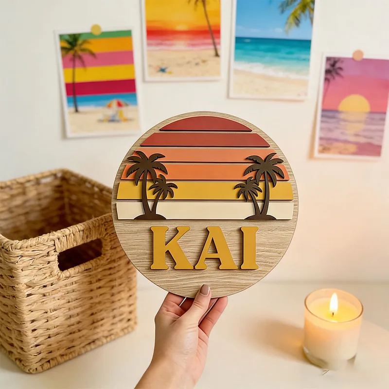 Home Decor Tree - Aanpasbaar rond vintage strand zonsondergang palmboom