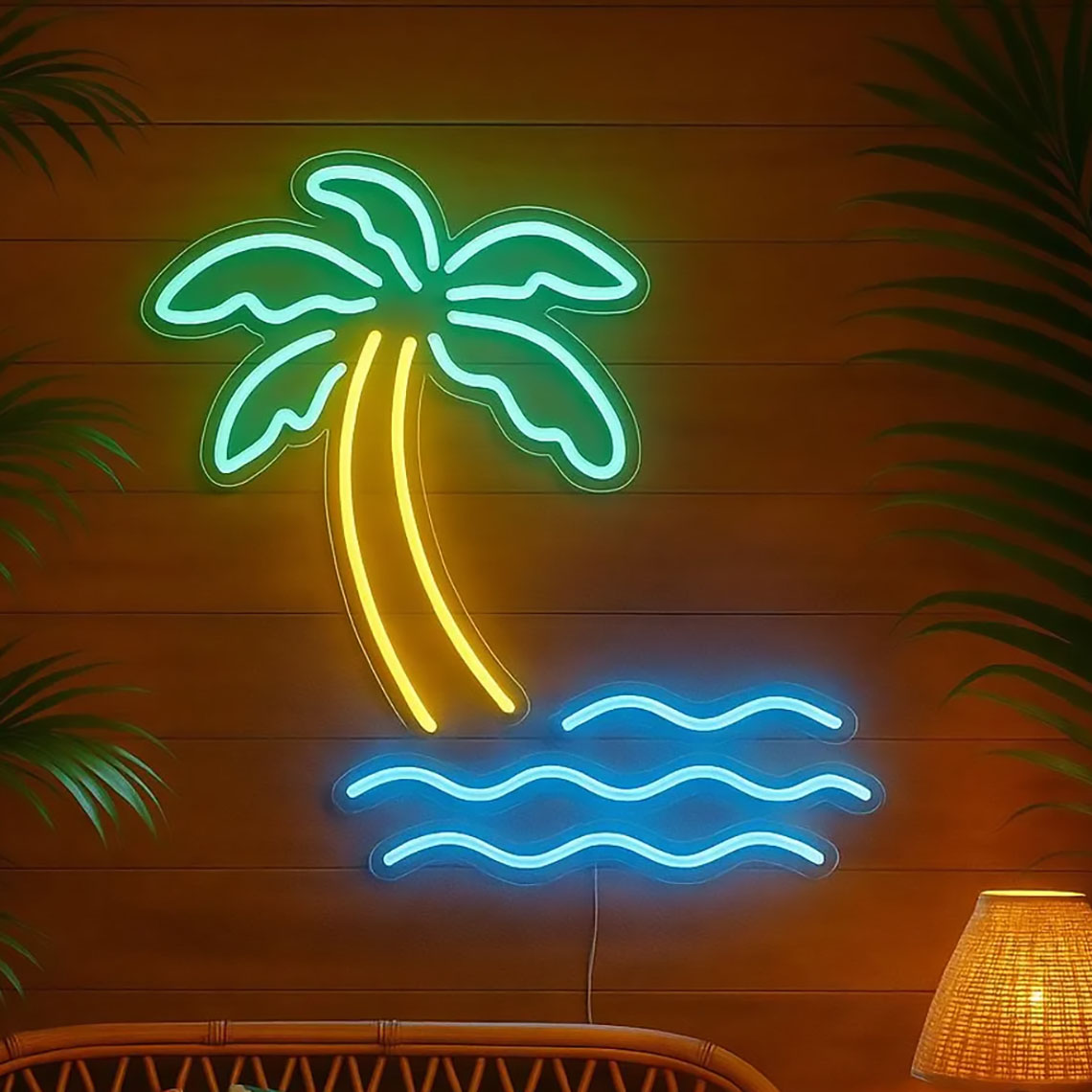 Home Decor Tree - Palmboom neonbord tropisch strandzicht landschap neon