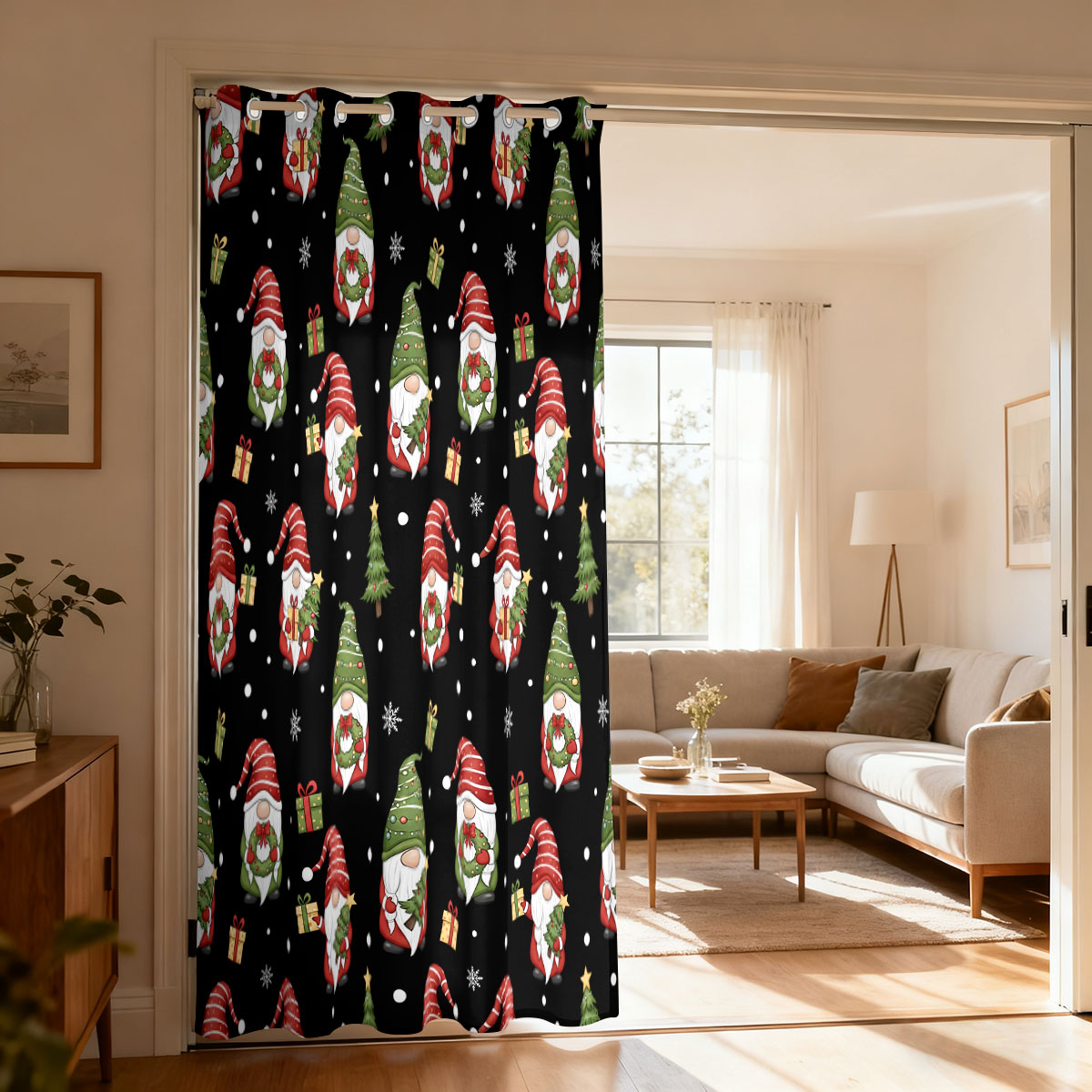Home Decor Tree - Kerstdwerg Kerstboom Cadeau Print Enkelvoudig lusgordijn,