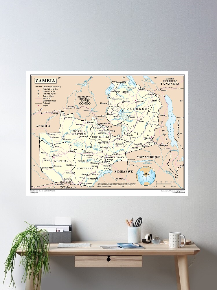 Zambia kaart, print kunst canv - Home Decor Zambia recensie en prijs