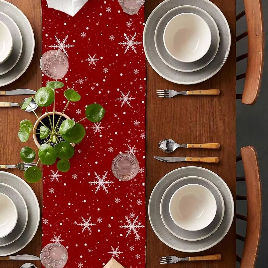 Rode tafelloper kerstboom patr - Linen Table Runner recensie en prijs